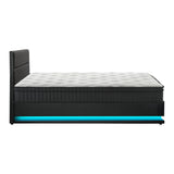Oikiture Bed Frame with Mattress Queen Size LED Gas Lift Black LAYZ - Close-Up Angle