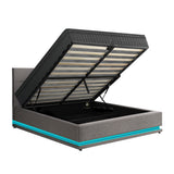 Oikiture Bed Frame with Mattress Double Size LED Gas Lift Grey LAYZ
