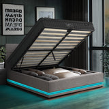 Oikiture Bed Frame with Mattress Double Size LED Gas Lift Grey LAYZ