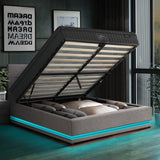 Oikiture Bed Frame with Mattress Double Size LED Gas Lift Grey LAYZ - Close-Up Angle