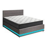 Oikiture Bed Frame with Mattress Queen Size LED Gas Lift Grey LAYZ