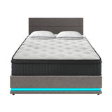 Oikiture Bed Frame with Mattress Queen Size LED Gas Lift Grey LAYZ