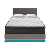 Oikiture Bed Frame with Mattress Queen Size LED Gas Lift Grey LAYZ - Front View