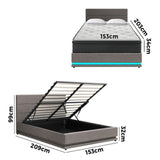 Oikiture Bed Frame with Mattress Queen Size LED Gas Lift Grey LAYZ