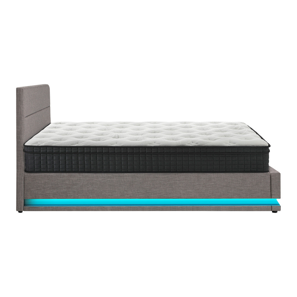 Oikiture Bed Frame with Mattress Queen Size LED Gas Lift Grey LAYZ