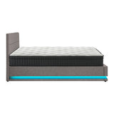 Oikiture Bed Frame with Mattress Queen Size LED Gas Lift Grey LAYZ - Side View