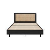 Oikiture Bed Frame Double Size Real Rattan Headboard Black
