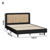 Oikiture Bed Frame Double Size Real Rattan Headboard Black