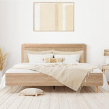Oikiture Wooden Bed Frame Double Size Rattan Headboard - Side View