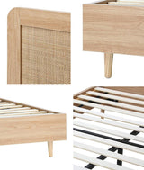 Oikiture Wooden Bed Frame Double Size Rattan Headboard - Extra Image