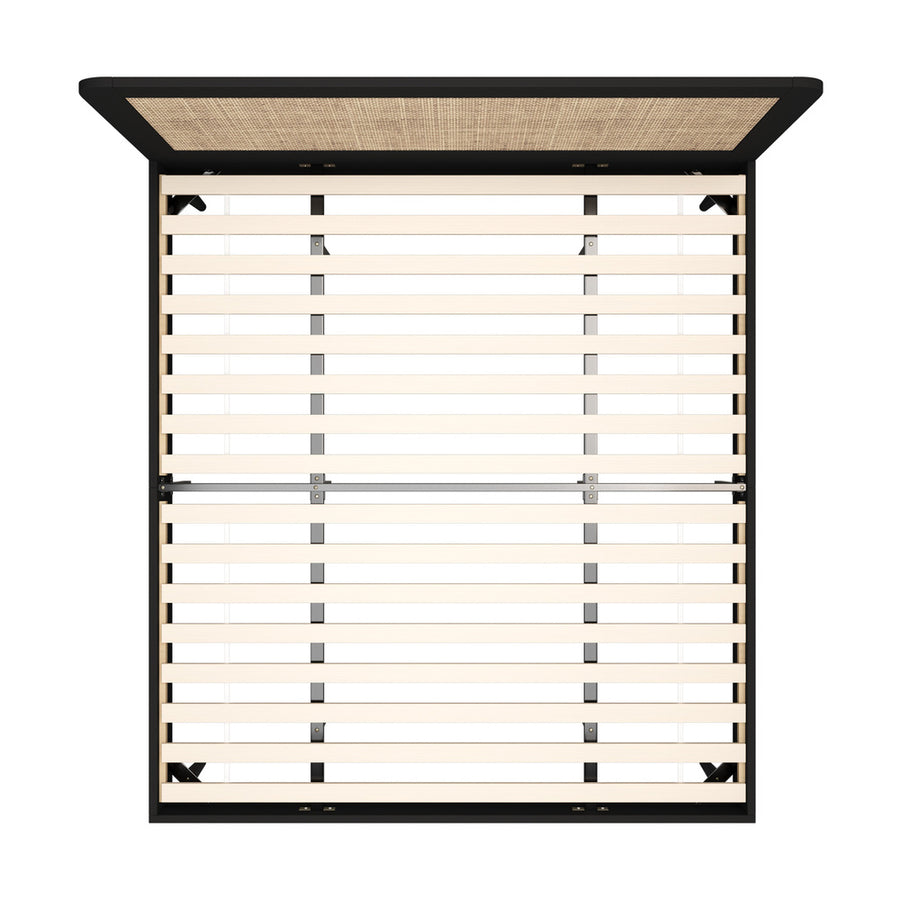 Oikiture Bed Frame King Size Real Rattan Headboard Black