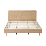 Oikiture Wooden Bed Frame King Size Rattan Headboard - 45-Degree Angle