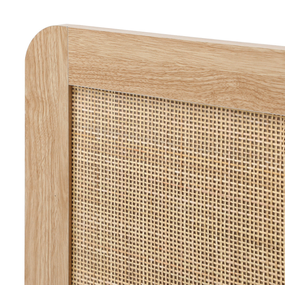 Oikiture Wooden Bed Frame King Size Rattan Headboard