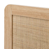 Oikiture Wooden Bed Frame King Size Rattan Headboard - Close-Up Angle