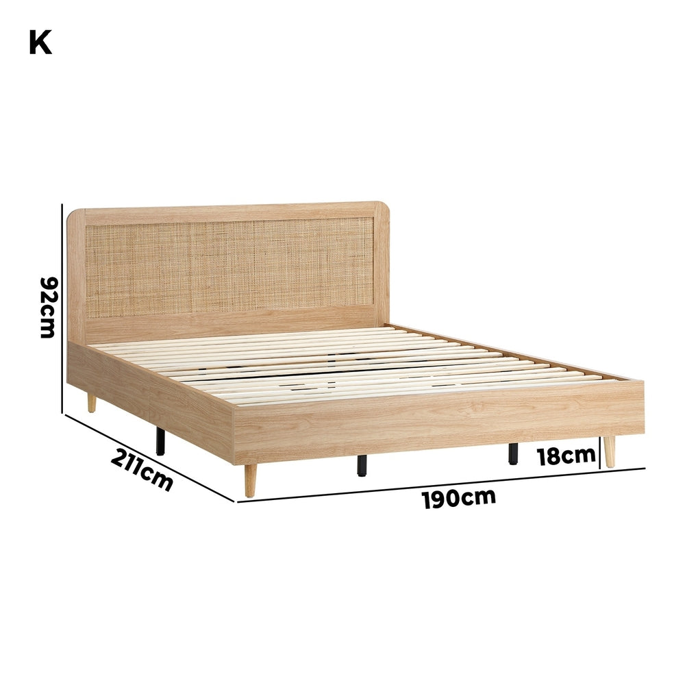 Oikiture Wooden Bed Frame King Size Rattan Headboard
