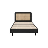 Oikiture Bed Frame King Single Real Rattan Headboard Black