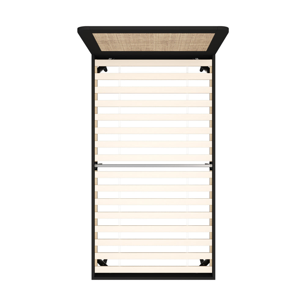 Oikiture Bed Frame King Single Real Rattan Headboard Black