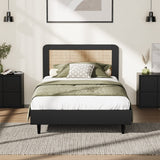 Oikiture Bed Frame King Single Real Rattan Headboard Black