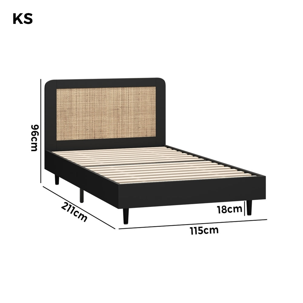 Oikiture Bed Frame King Single Real Rattan Headboard Black