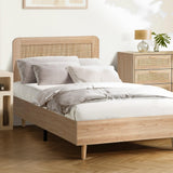 Oikiture Wooden Bed Frame King Single Rattan Headboard - Top-Down View