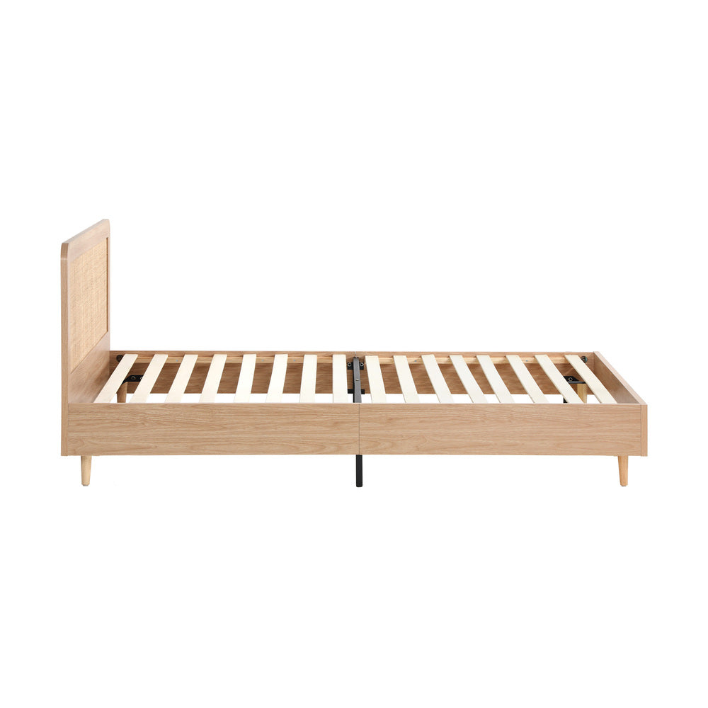 Oikiture Wooden Bed Frame King Single Rattan Headboard