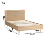 Oikiture Wooden Bed Frame King Single Rattan Headboard - Close-Up Angle