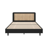 Oikiture Bed Frame Queen Size Real Rattan Headboard Black
