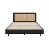 Oikiture Bed Frame Queen Size Real Rattan Headboard Black - 45-Degree Angle