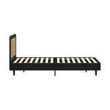 Oikiture Bed Frame Queen Size Real Rattan Headboard Black
