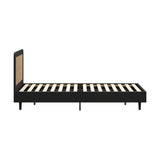 Oikiture Bed Frame Queen Size Real Rattan Headboard Black - Side View