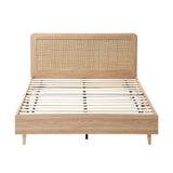 Oikiture Wooden Bed Frame Queen Size Rattan Headboard - Front View