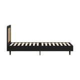 Oikiture Bed Frame Single Size Real Rattan Headboard Black - Close-Up Angle