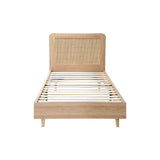 Oikiture Wooden Bed Frame Single Size Rattan Headboard