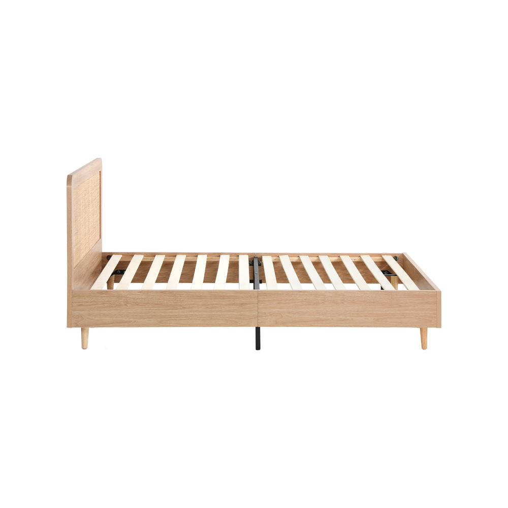 Oikiture Wooden Bed Frame Single Size Rattan Headboard