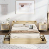Oikiture Double Bed Frame with Charging Ports and 2 Drawers