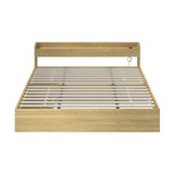 Oikiture King size Bed Frame with Charging Ports 2 Drawers Natural - Front View