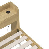 Oikiture King size Bed Frame with Charging Ports 2 Drawers Natural
