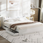 Oikiture Bed Frame King Size with 2 Drawers Charging Ports White, image 6