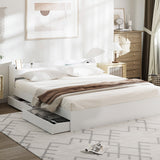 Oikiture Bed Frame King Size with 2 Drawers Charging Ports White - Rear View