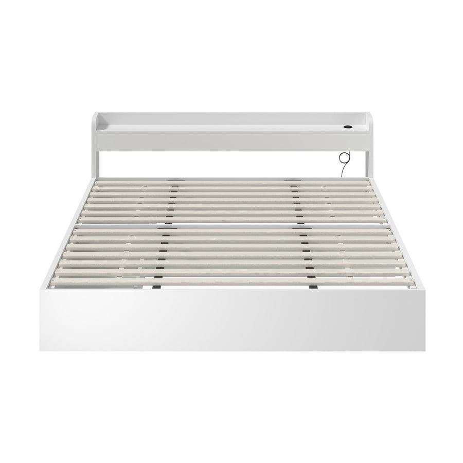 Oikiture Bed Frame King Size with 2 Drawers Charging Ports White, image 2