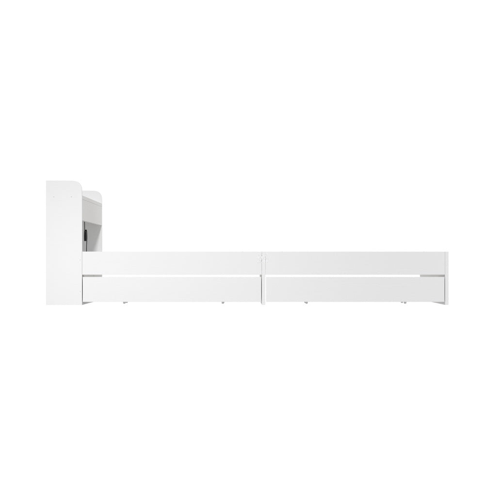 Oikiture Bed Frame King Size with 2 Drawers Charging Ports White