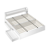 Oikiture Bed Frame King Size with 2 Drawers Charging Ports White - 45-Degree Angle