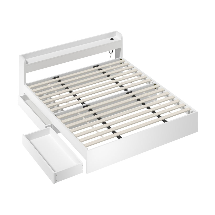 Oikiture Bed Frame King Size with 2 Drawers Charging Ports White, image 5