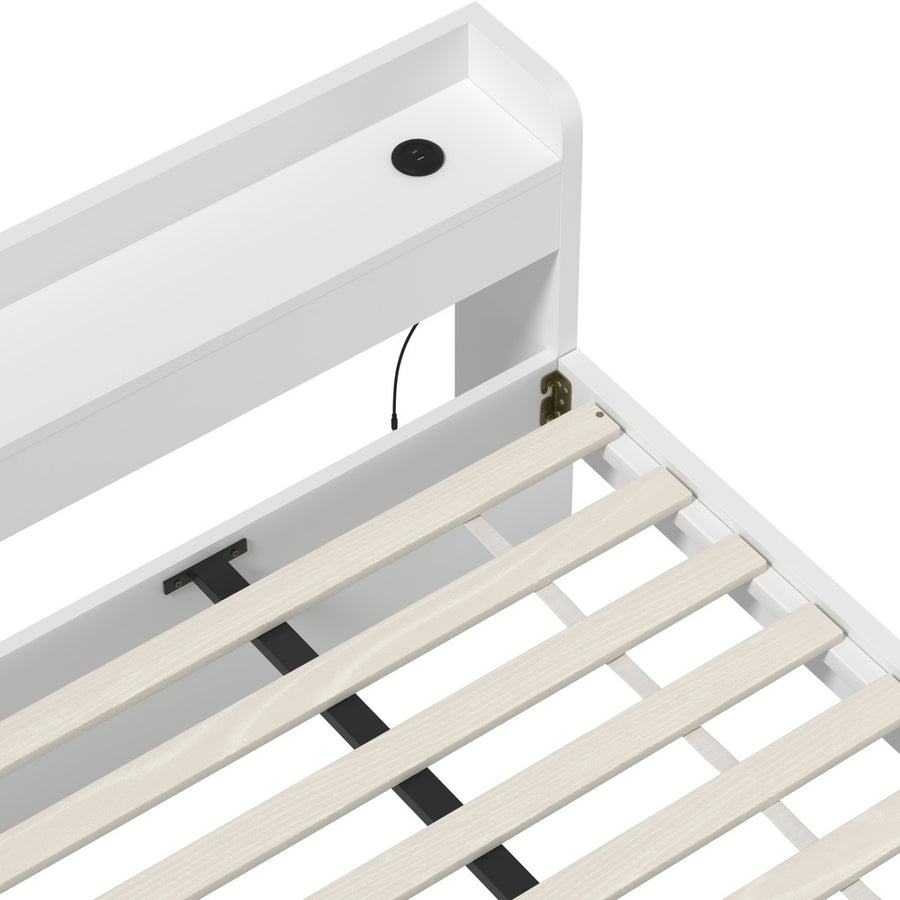 Oikiture Bed Frame King Size with 2 Drawers Charging Ports White, image 9