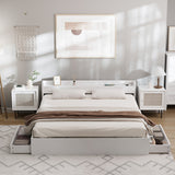 Oikiture Bed Frame King Size with 2 Drawers Charging Ports White