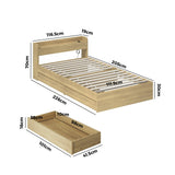 Oikiture King Single Bed Frame with Charging Ports 2 Drawers