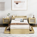 Oikiture King Single Bed Frame with Charging Ports 2 Drawers