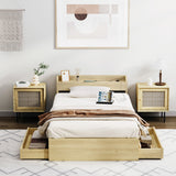 Oikiture King Single Bed Frame with Charging Ports 2 Drawers - Front View
