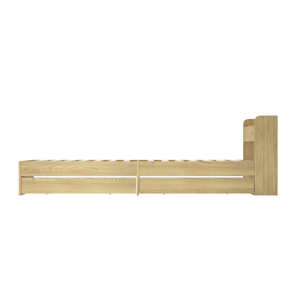 Oikiture Queen Size Bed Frame with Charging Ports & 2 Drawers