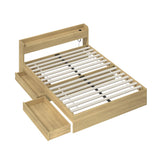 Oikiture Queen Size Bed Frame with Charging Ports & 2 Drawers